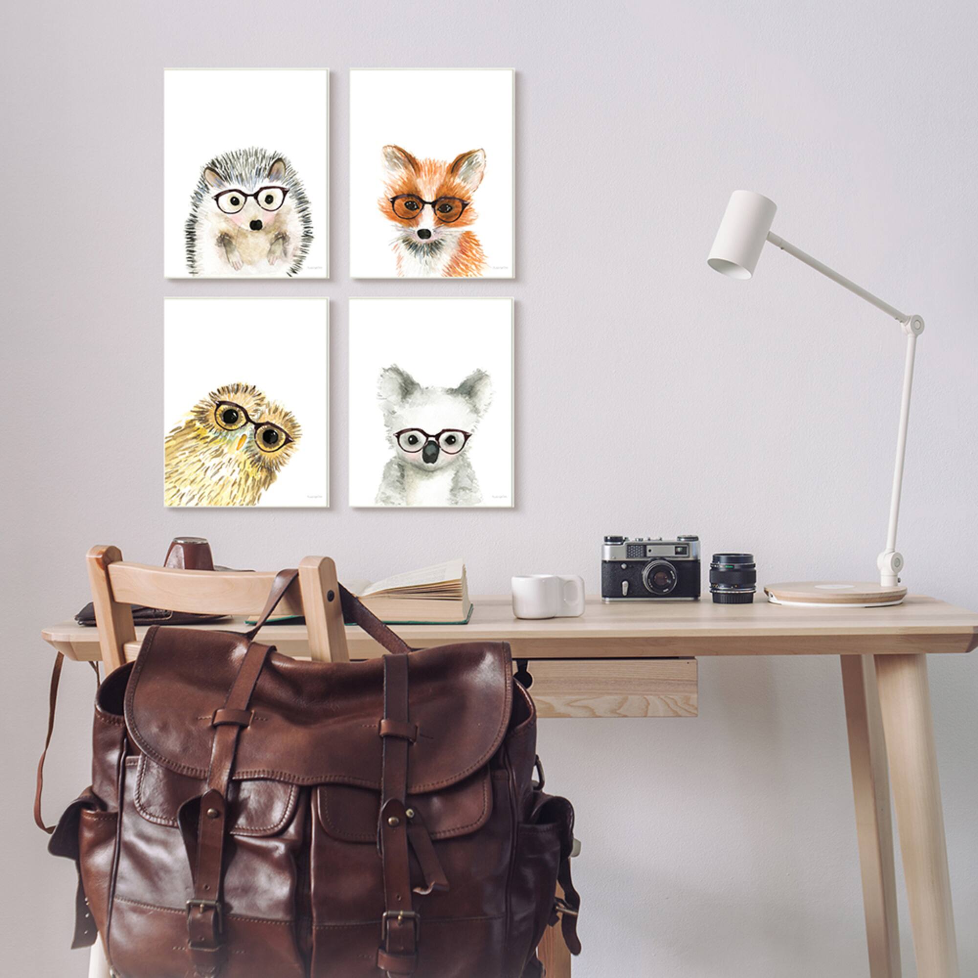 Stupell Industries Adorable Forest Animals with Glasses Owl Fox,10" x 15"